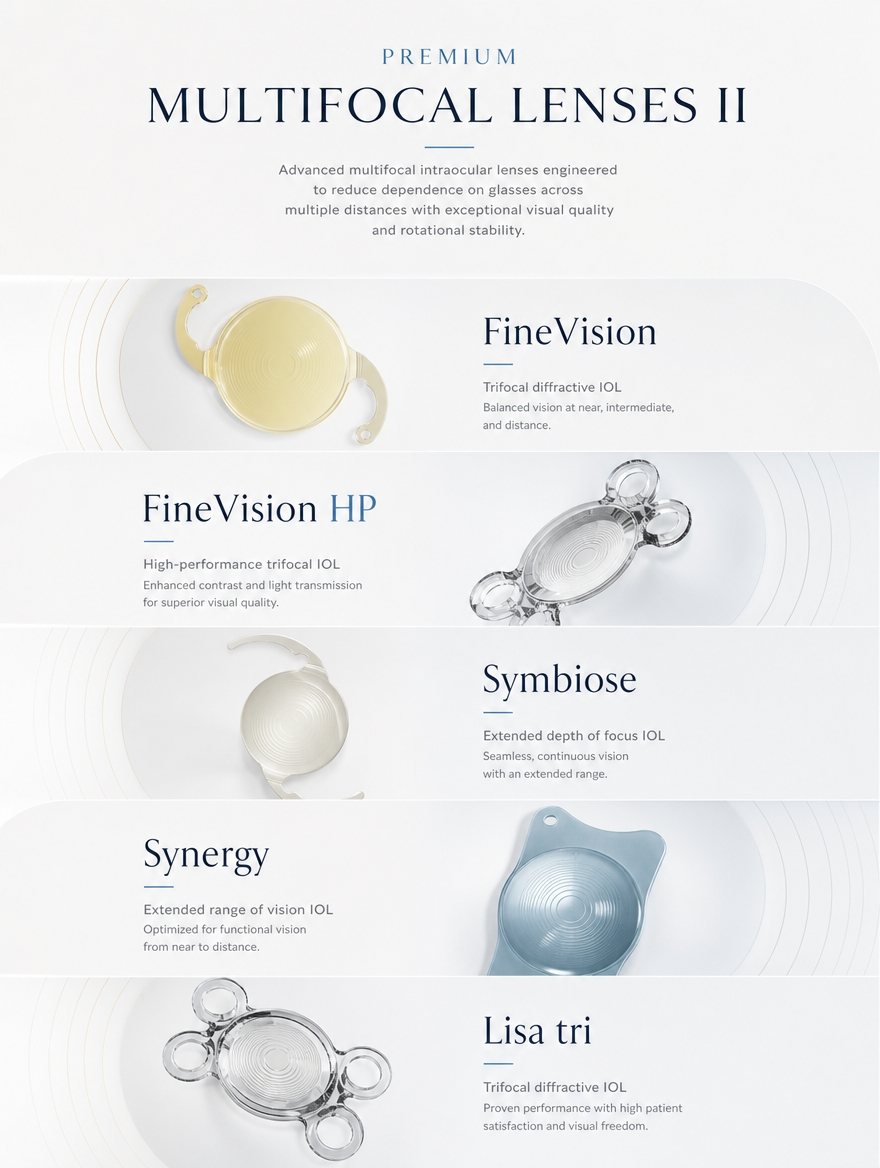 Premium multifocal and trifocal IOL lens technology at EYEONCE Seoul β FineVision, Symbiose, Synergy, Lisa tri