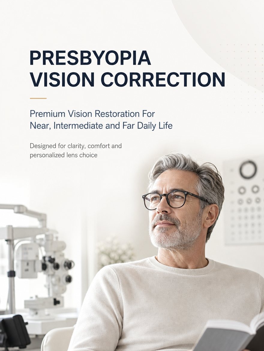 What presbyopia is and doctor-led lens-based care at EYEONCE Eye Clinic Seoul — panel 1